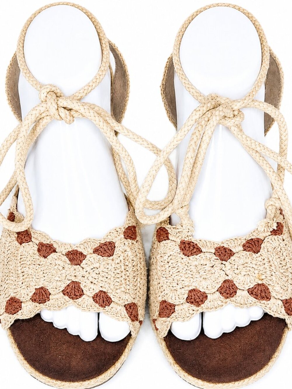 Y2K Vintage Amanda Smith Crochet Tie Espadrille Wedge Sandals Sz 9 Bohemian